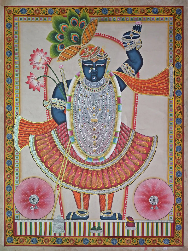 Shrinathji in Standing Posture Pichwai Painting on Cotton · view 1