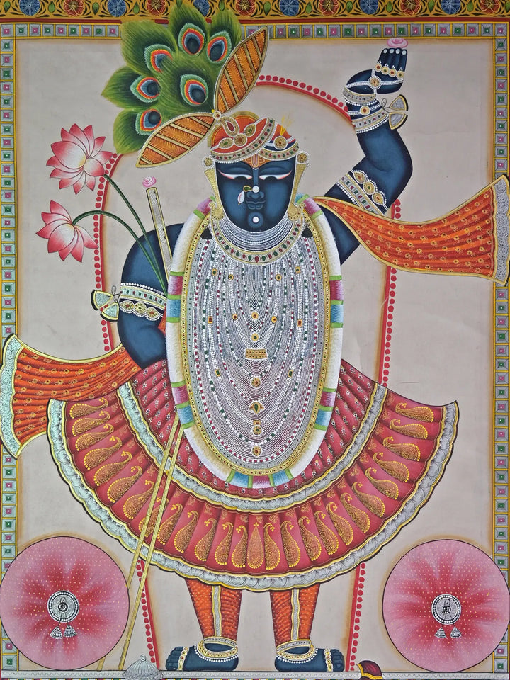 Shrinathji in Standing Posture Pichwai Painting on Cotton · view 2