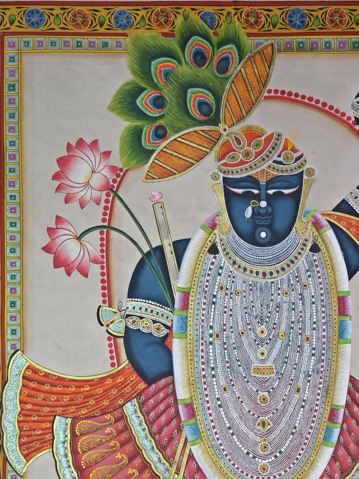 Shrinathji in Standing Posture Pichwai Painting on Cotton · view 3