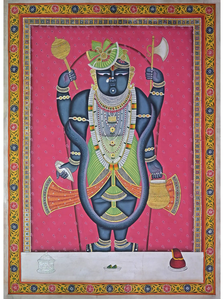 Four Armed Shrinathji Pichwai Painting on Cotton · view 1