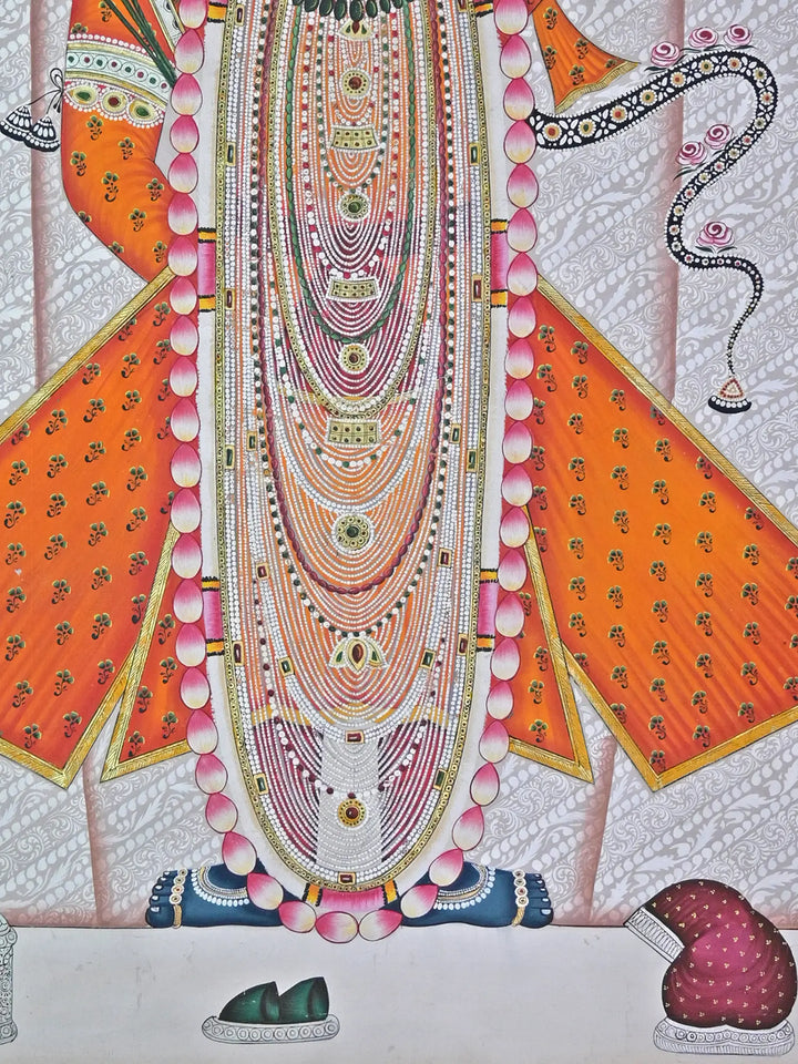 Shrinathji with Flute and Lotus Pichwai Painting on Cotton · view 4