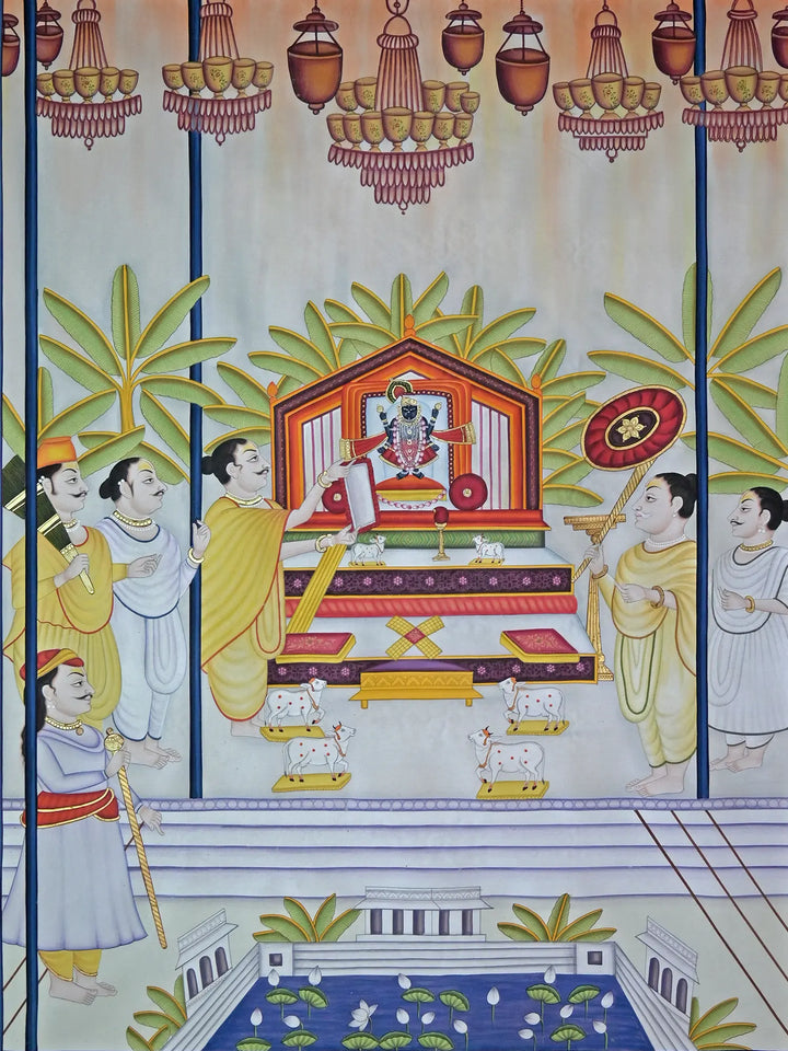 Gopashtami Darshan of Shrinathji Pichwai Painting on Cotton · view 2