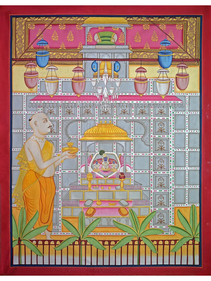 ShrinathJi Aarti with Saint Pichwai Painting on Cotton · view 1