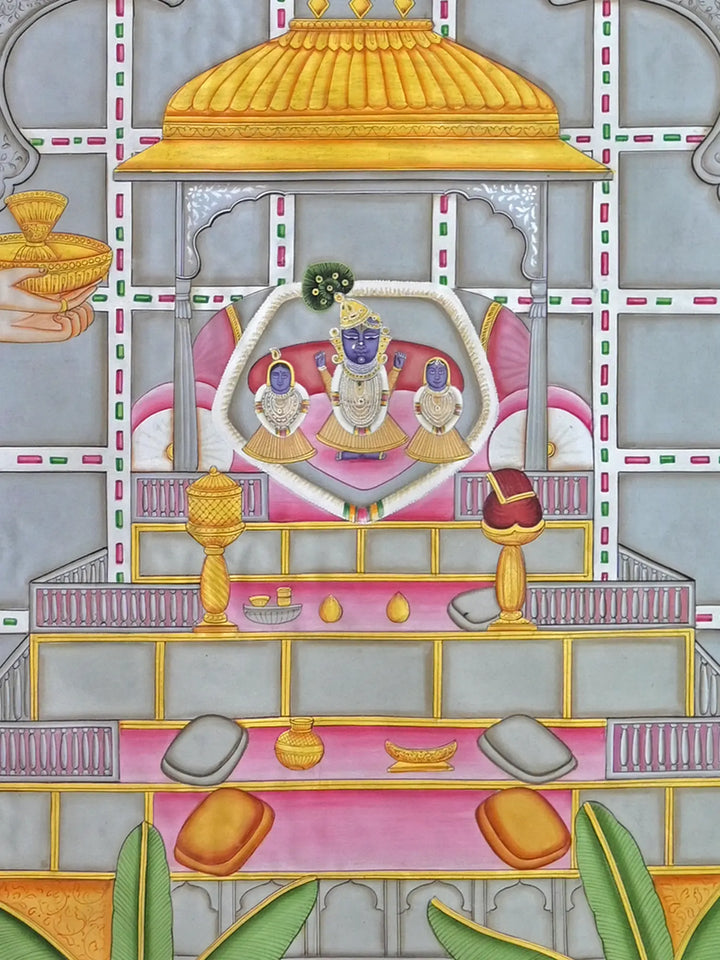 ShrinathJi Aarti with Saint Pichwai Painting on Cotton · view 3