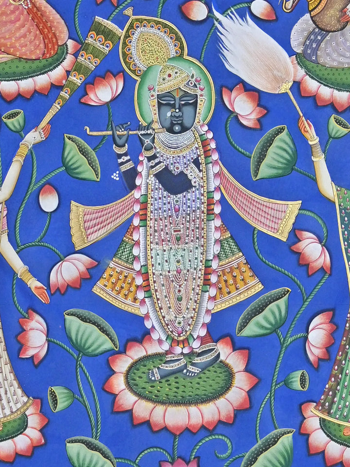 ShrinathJi with Gopis Sangeet Pichwai Painting on Cotton · view 3