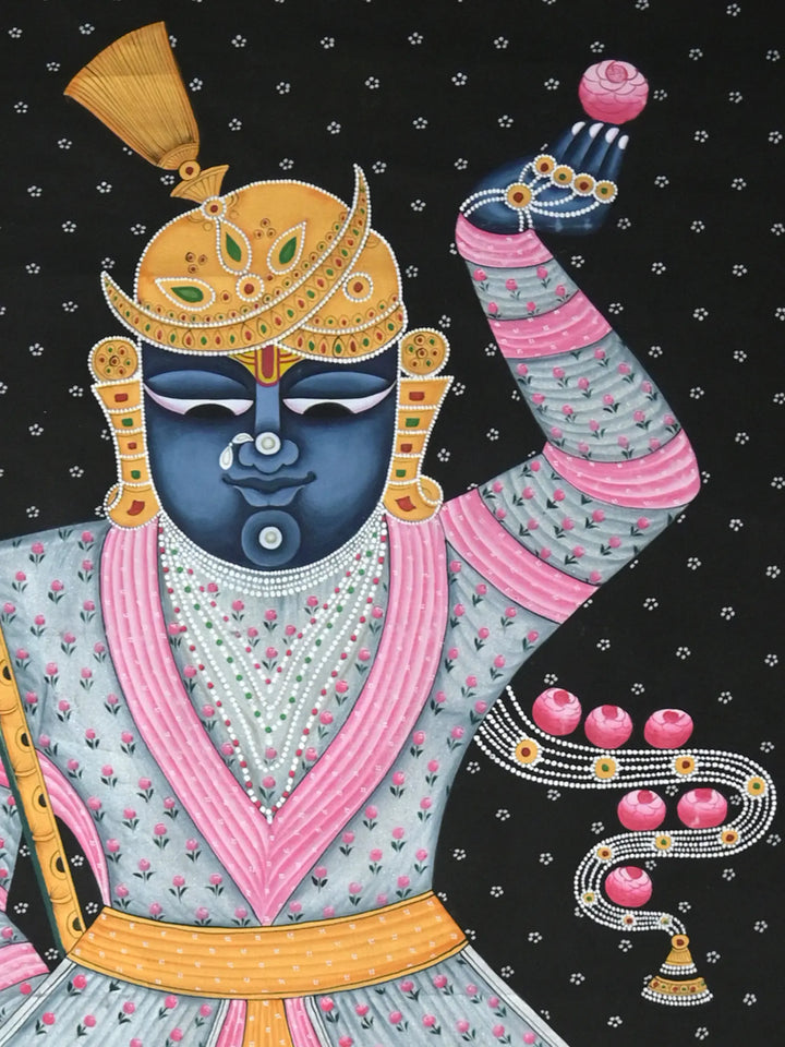 Smiling Shrinathji Pichwai Painting on Cotton · view 3