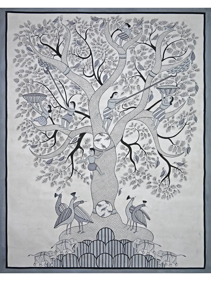 Tree of Life in Style Gond Painting on Cotton · view 1