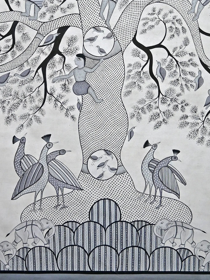 Tree of Life in Style Gond Painting on Cotton · view 4