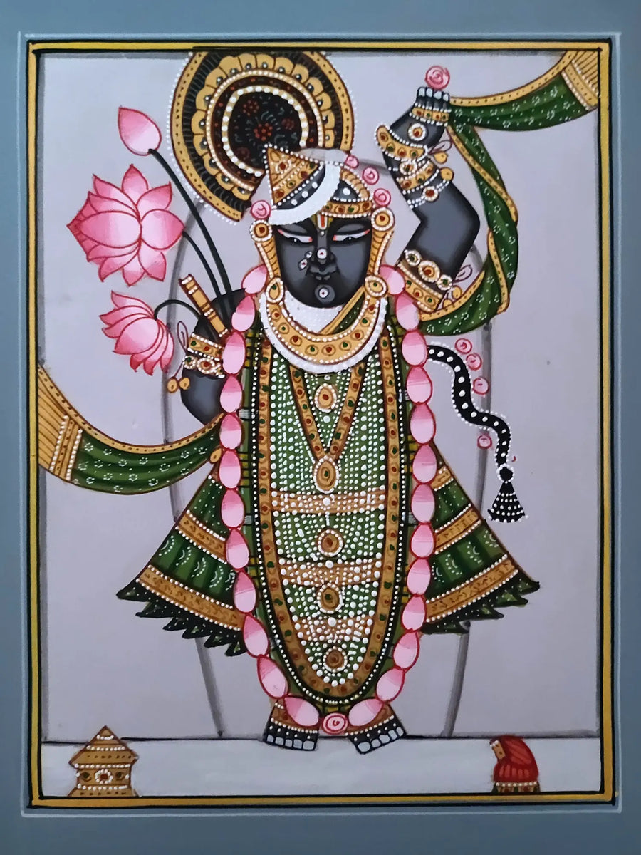 Shrinathji Wearing Garlands and Ornaments Pichwai Painting on Paper