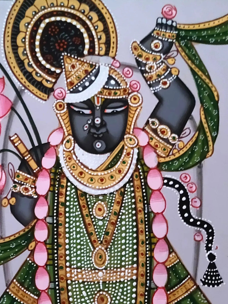 Shrinathji Wearing Garlands and Ornaments Pichwai Painting on Paper