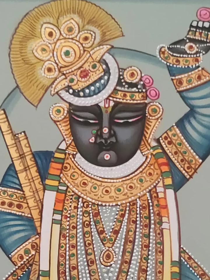 The Shrinathji with Delightful Grace Pichwai Painting on Paper · view 3