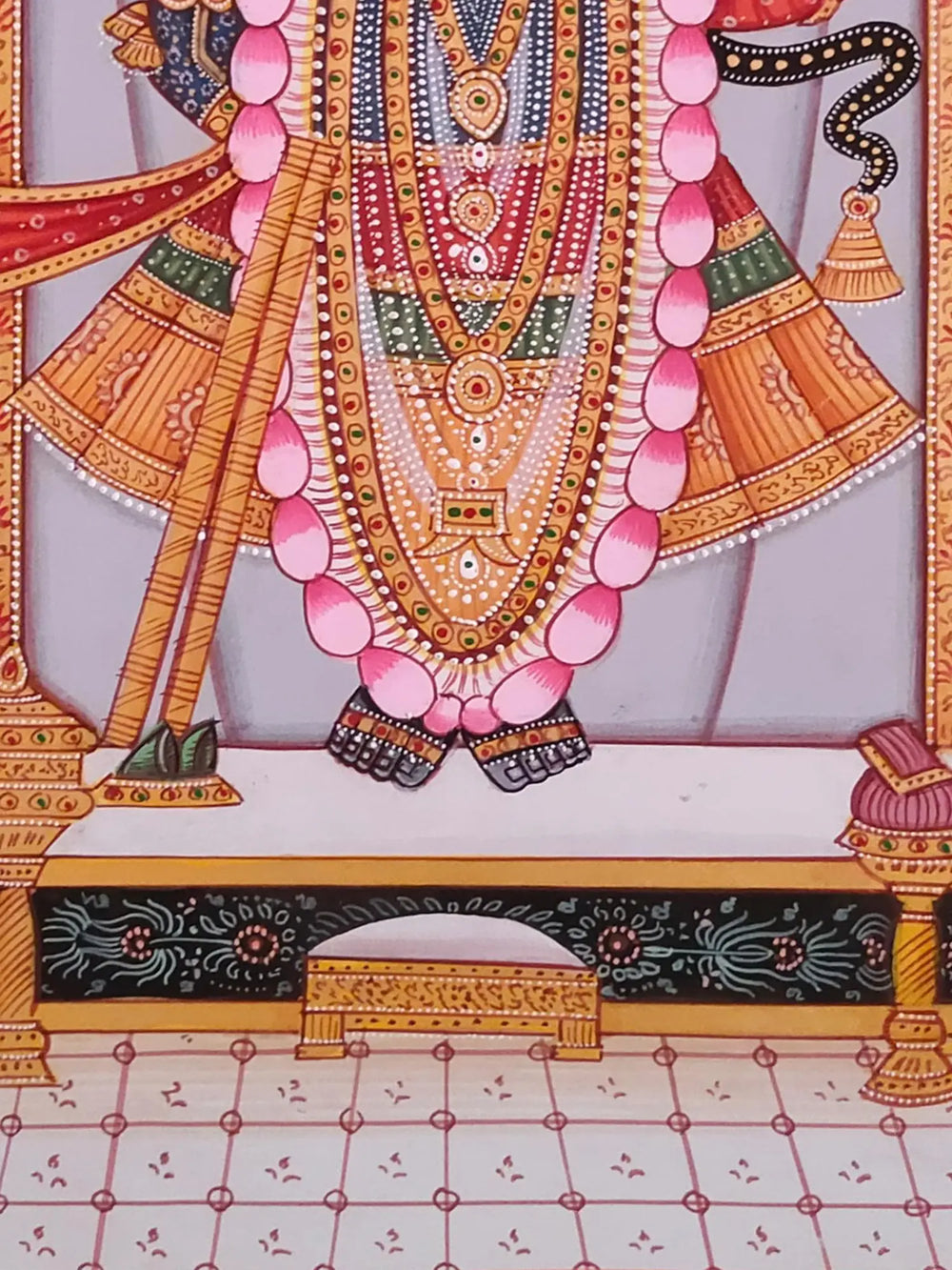 Lord Shrinathji With Lotus And Peacock | Pichwai Painting | Watercolor On Paper | By Babu Lal Sharma