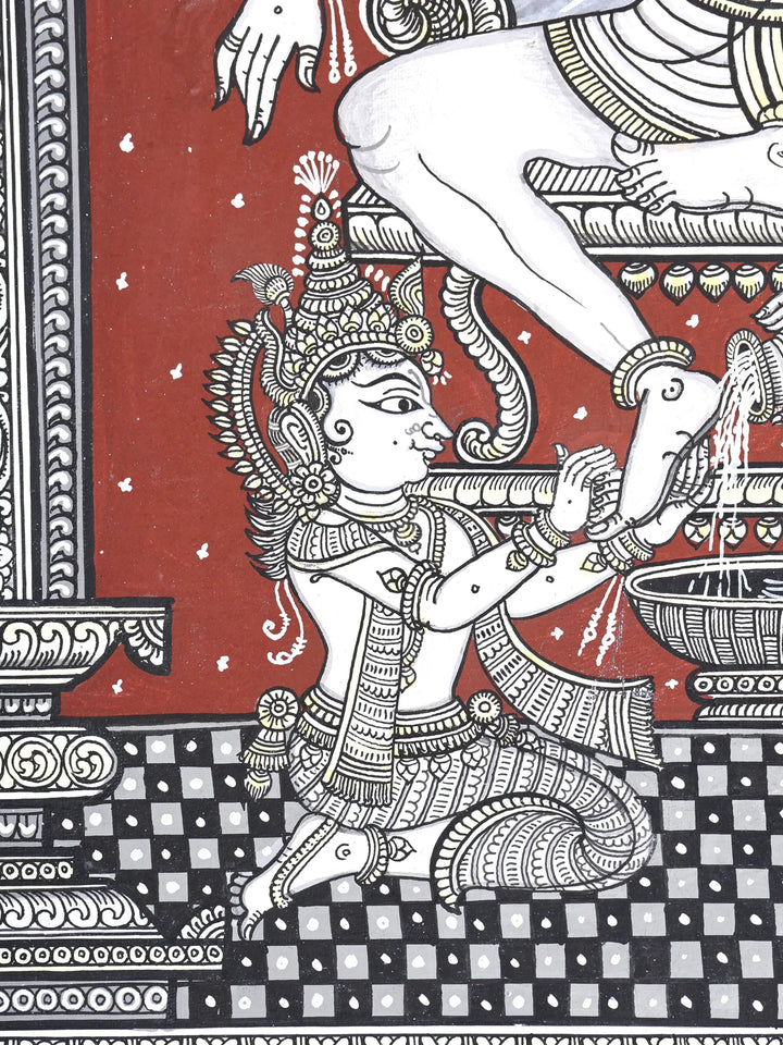 Lord Krishna Washing Sudama's Feet as a Sign of Their Deep Friendship Pattachitra Painting on Canvas · view 4