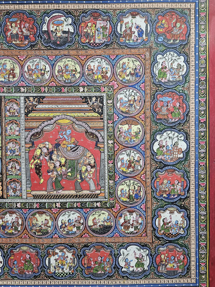 Krishna Leela with Gopis Pattachitra Painting on Canvas · view 4