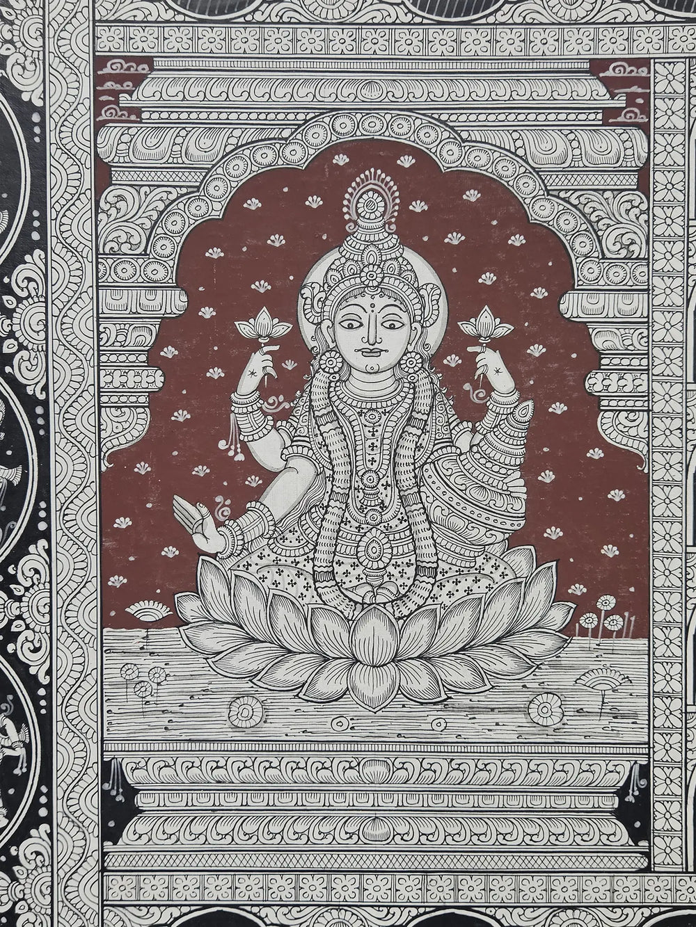Lord Ganesha With Goddess Lakshmi And Saraswati | Pattachitra Painting