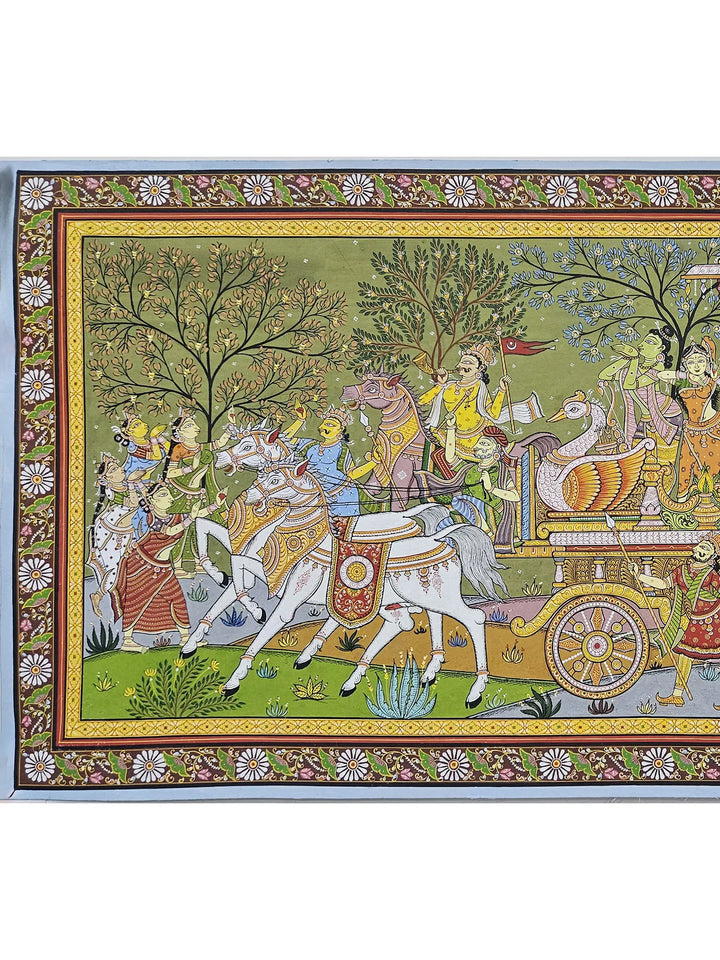 Lord Rama with Sita and Lakshmana Returns from Vanvasa Pattachitra Painting on Canvas · view 2