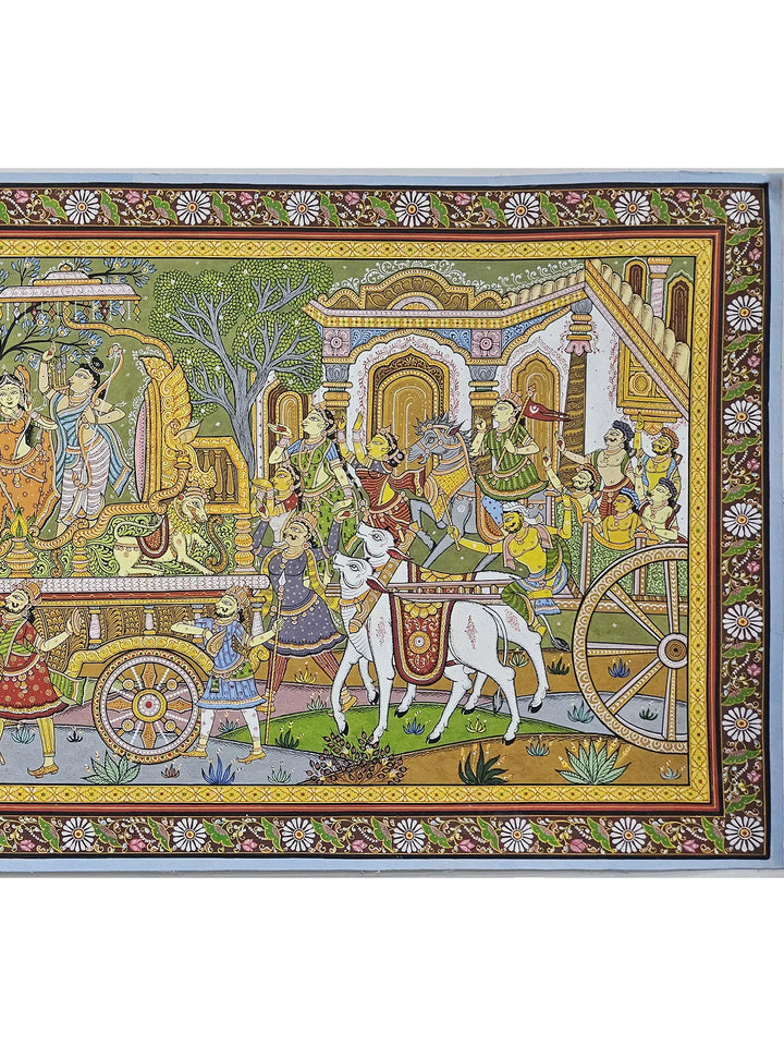 Lord Rama with Sita and Lakshmana Returns from Vanvasa Pattachitra Painting on Canvas · view 3