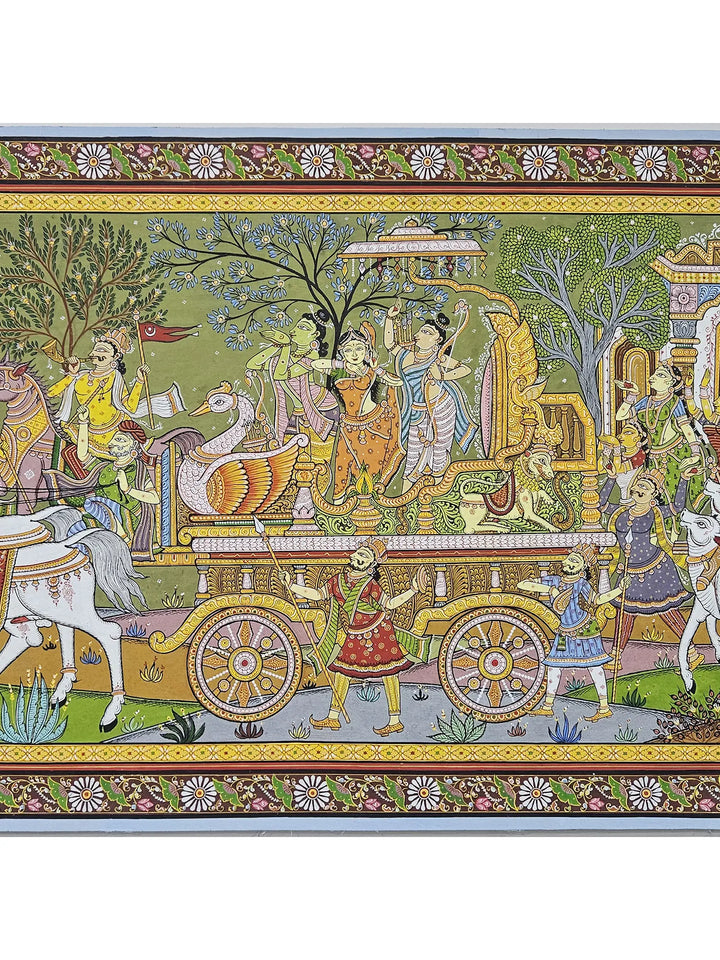 Lord Rama with Sita and Lakshmana Returns from Vanvasa Pattachitra Painting on Canvas · view 4