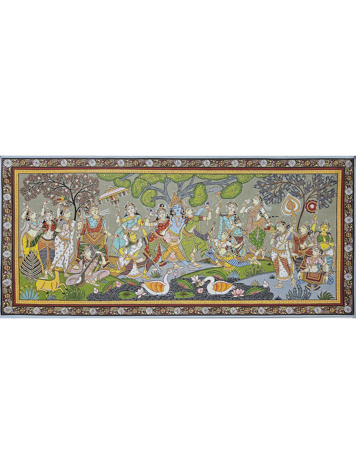 Radha Krishna with Gopis Pattachitra Painting on Canvas · view 1