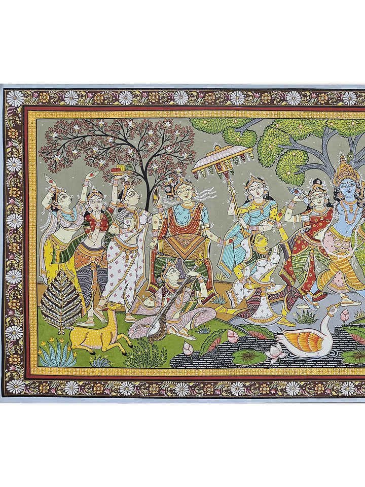 Radha Krishna with Gopis Pattachitra Painting on Canvas · view 2