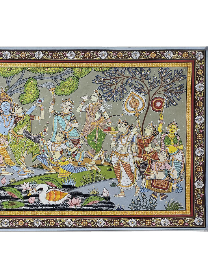Radha Krishna with Gopis Pattachitra Painting on Canvas · view 3
