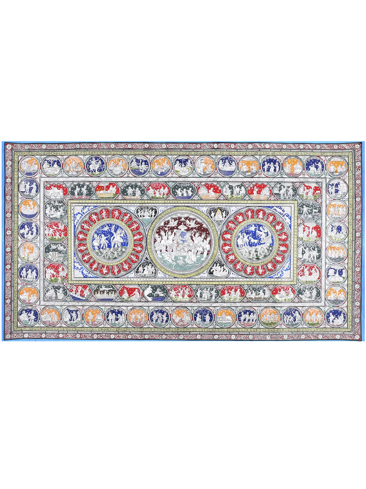 Shri Rama Darbar with Episodes of Ramayana Pattachitra Painting on Canvas · view 1