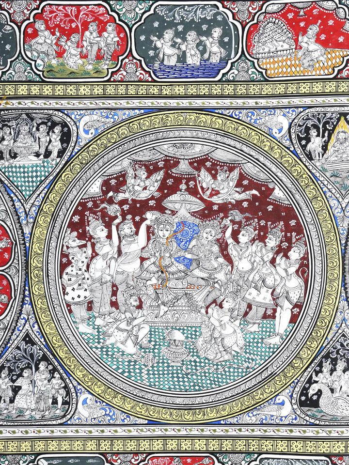 Shri Rama Darbar with Episodes of Ramayana Pattachitra Painting on Canvas · view 4