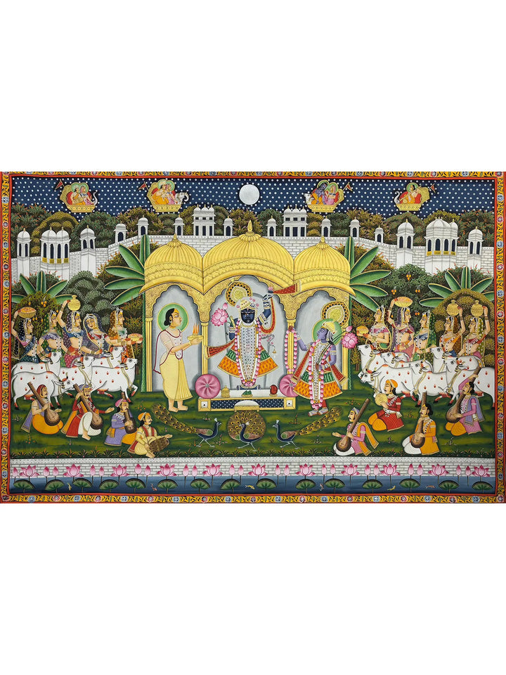 Lord Shrinathji Darshan Pichwai Painting on Cloth · view 1
