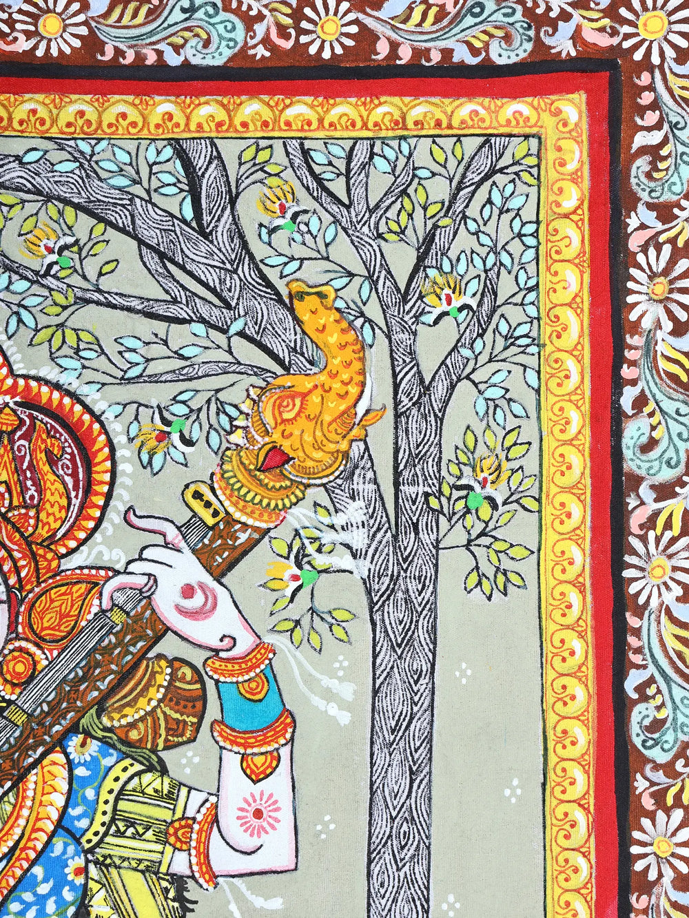 Goddess Saraswati Standing on Lotus and Playing Veena | Pattachitra Painting From Odisha