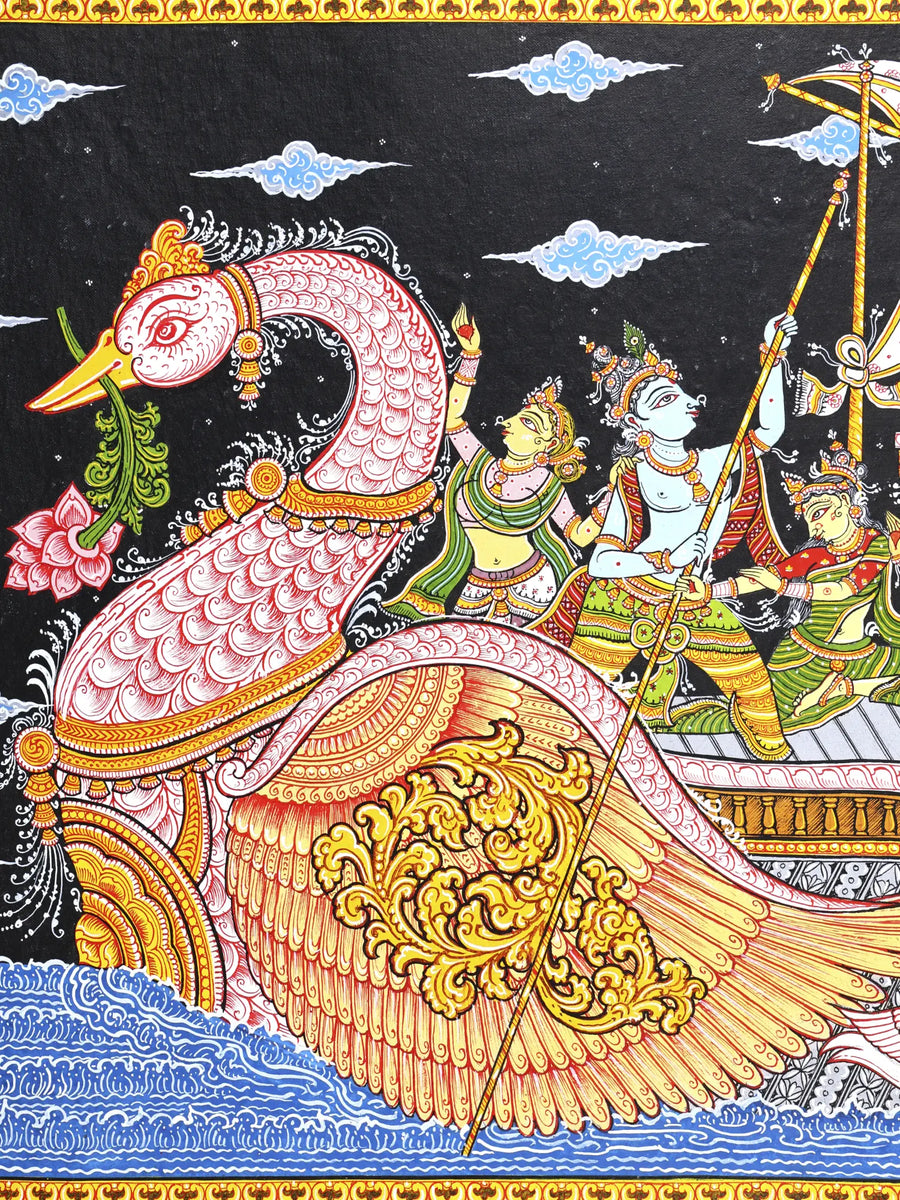 Nauka Vihar - Radha Krishna on Boat with Gopikas Pattachitra Painting on Canvas