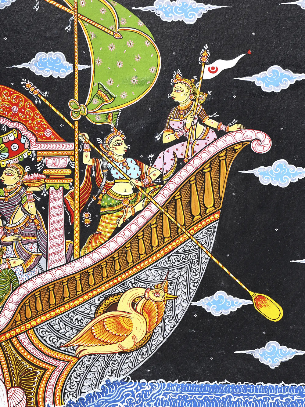 Nauka Vihar - Radha Krishna on Boat with Gopikas | Pattachitra Painting From Odisha