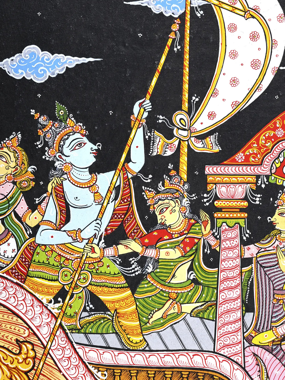 Nauka Vihar - Radha Krishna on Boat with Gopikas | Pattachitra Painting From Odisha