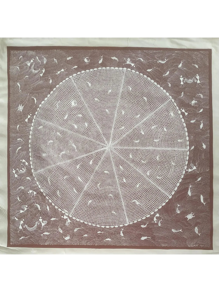 Fishing Net Warli Painting on Cloth · view 1