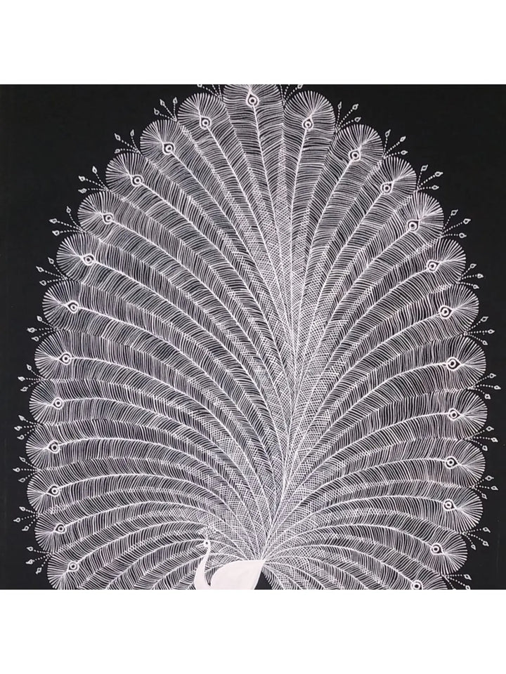 Peacock Warli Painting on Cloth · view 1