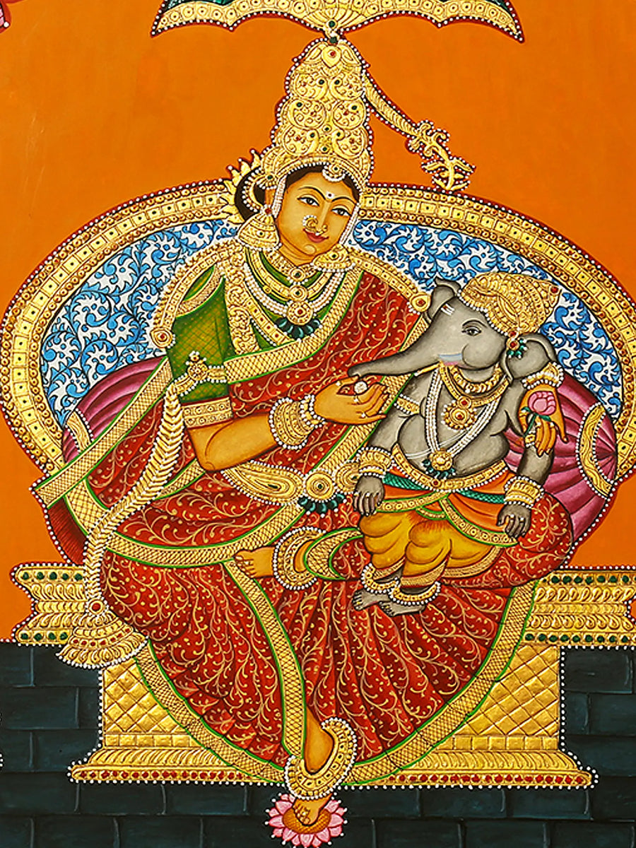 Gauri Ganesha (Goddess Parvati with Baby Ganesha) Painting