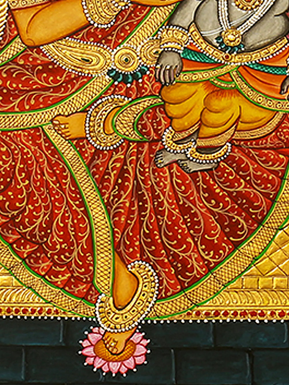 Gauri Ganesha (Goddess Parvati with Baby Ganesha) | Mysore Traditional Painting | With Frame