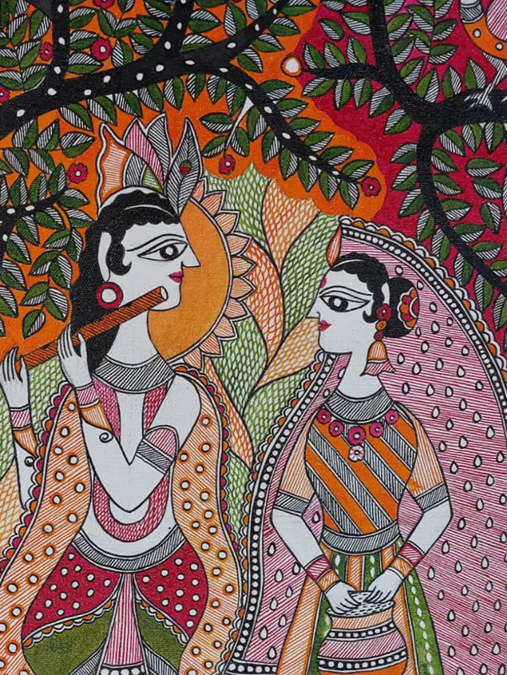 Lord Krishna With Radha Madhubani Painting | Acrylic On Canvas | By Lalita Ray
