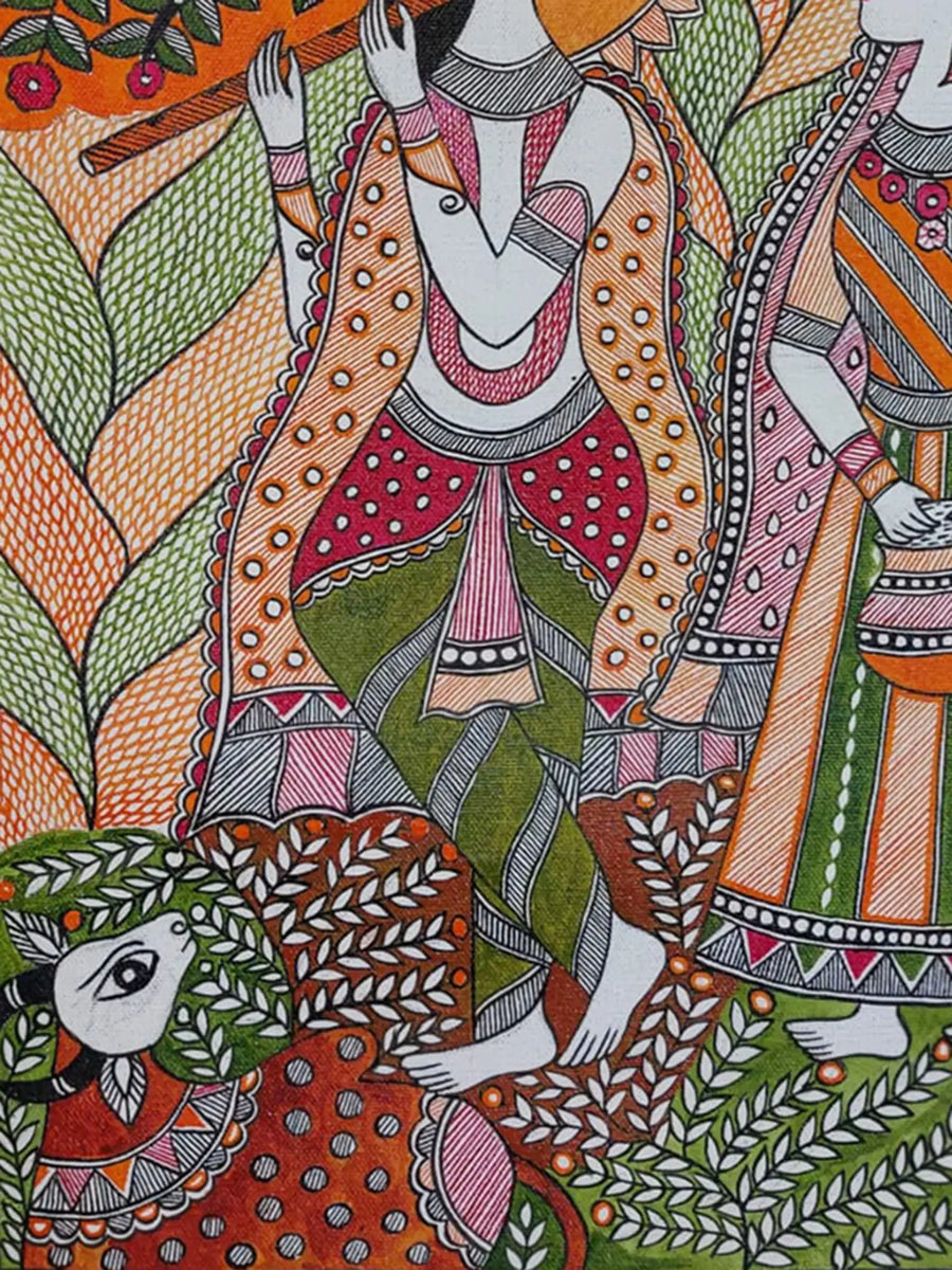 Lord Krishna with Radha Madhubani Painting on Canvas
