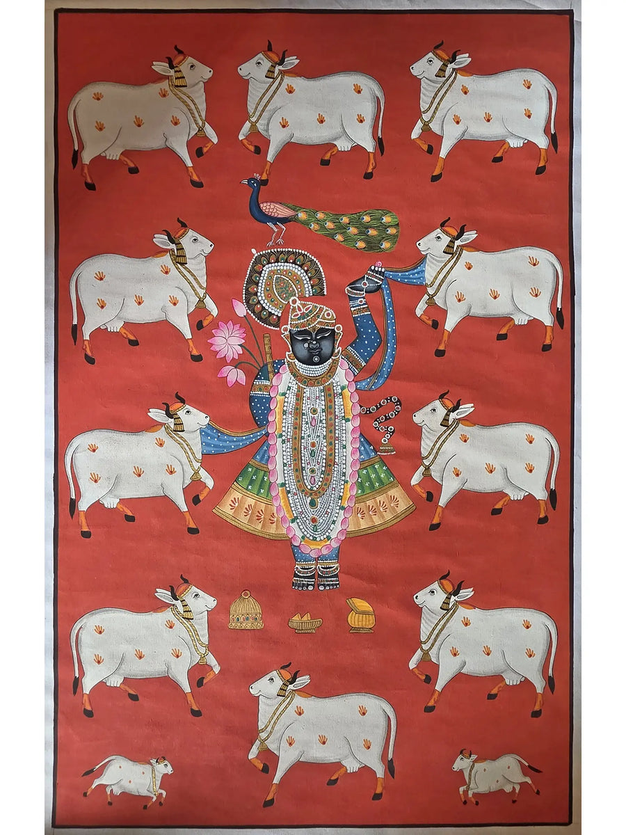 Shrinathji (Form of Lord Krishna) Pichwai Painting on Cotton