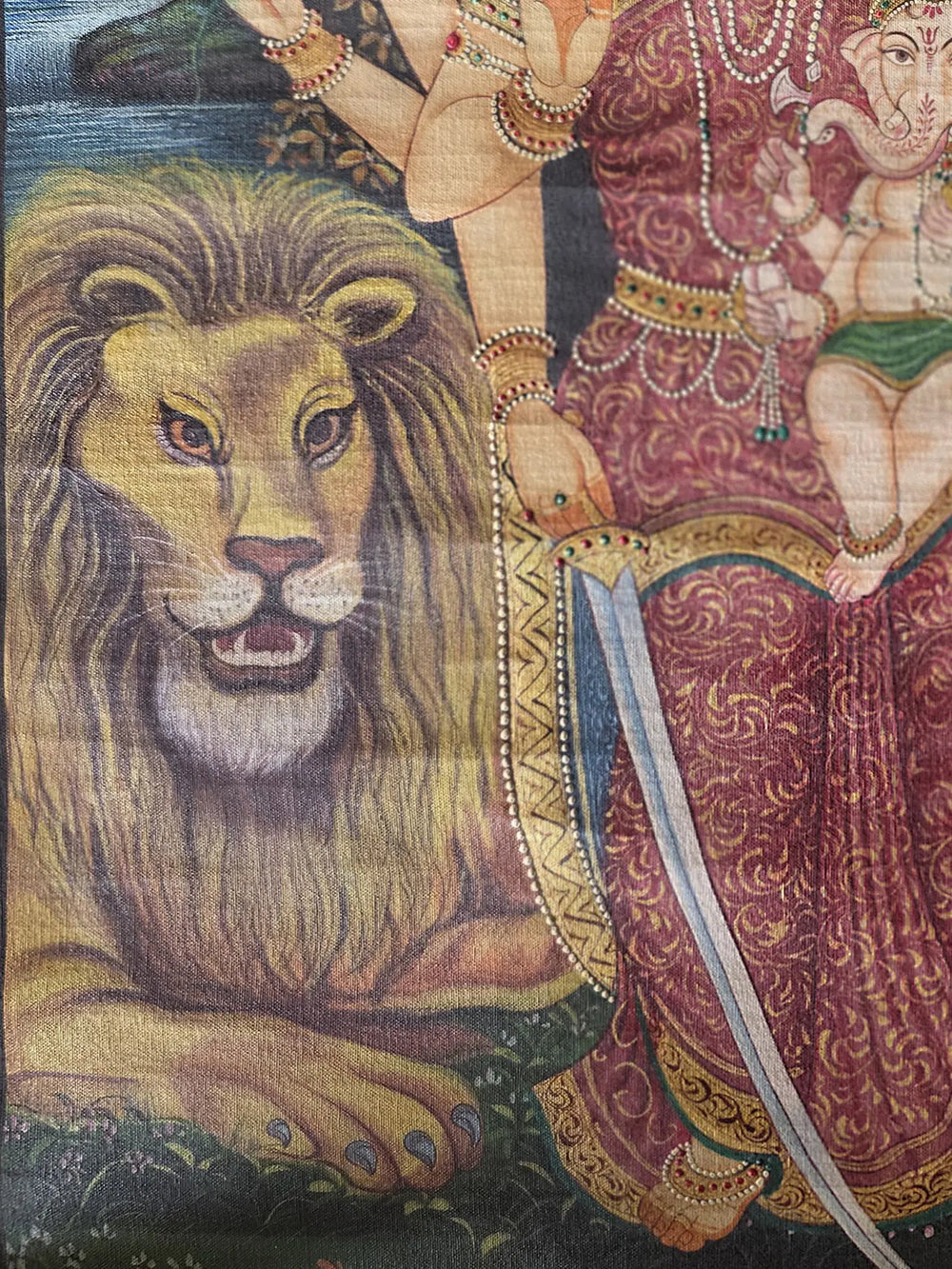 Goddess Parvati With Baby Ganesha | Pichwai Art | Watercolor On Cotton