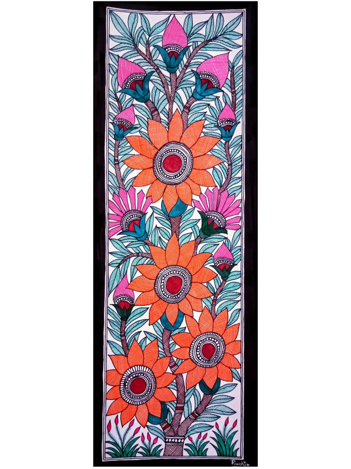 Flowers Madhubani Painting on Paper by Ruchi · view 1