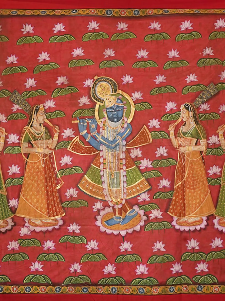 Lord Shrinathji Performing Raas Leela with the Gopis Pichwai Painting on Cotton by Narendra · view 4