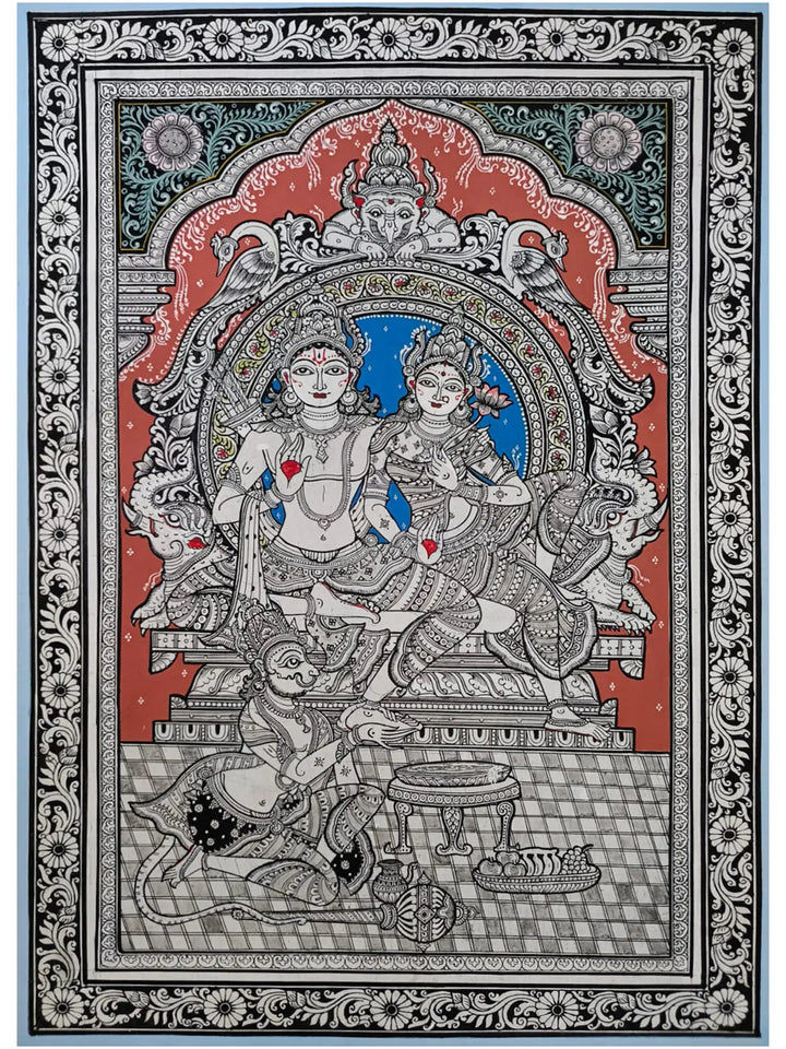 Shri Rama - Sita Seva of Hanuman Pattachitra Painting on Canvas by Akankshya Panda · view 1