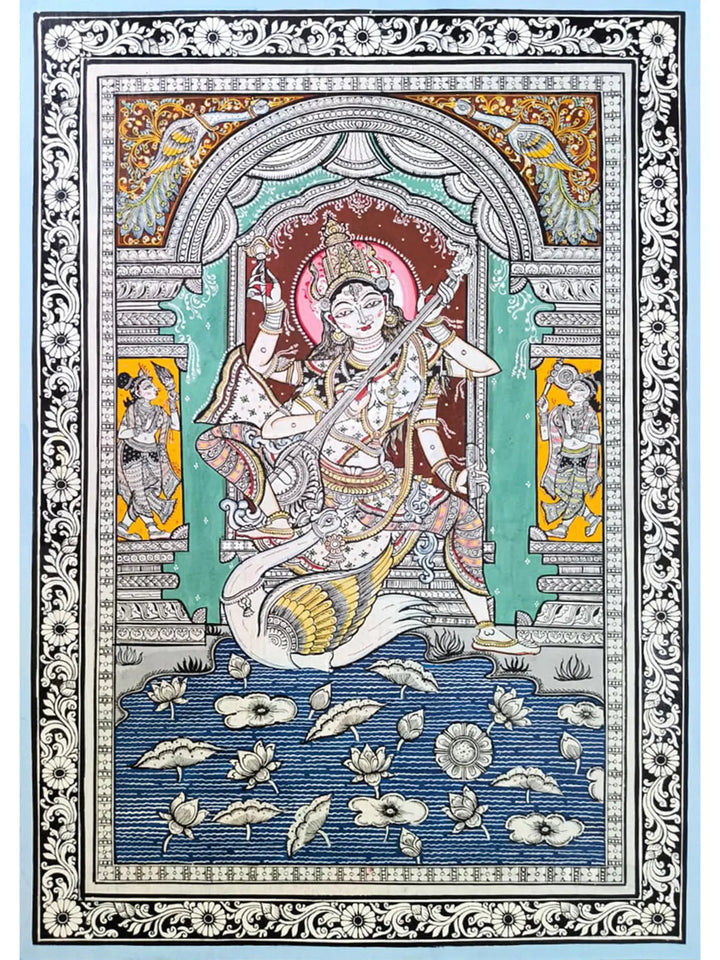 Goddess Saraswati Pattachitra Painting on Canvas by Akankshya Panda · view 1