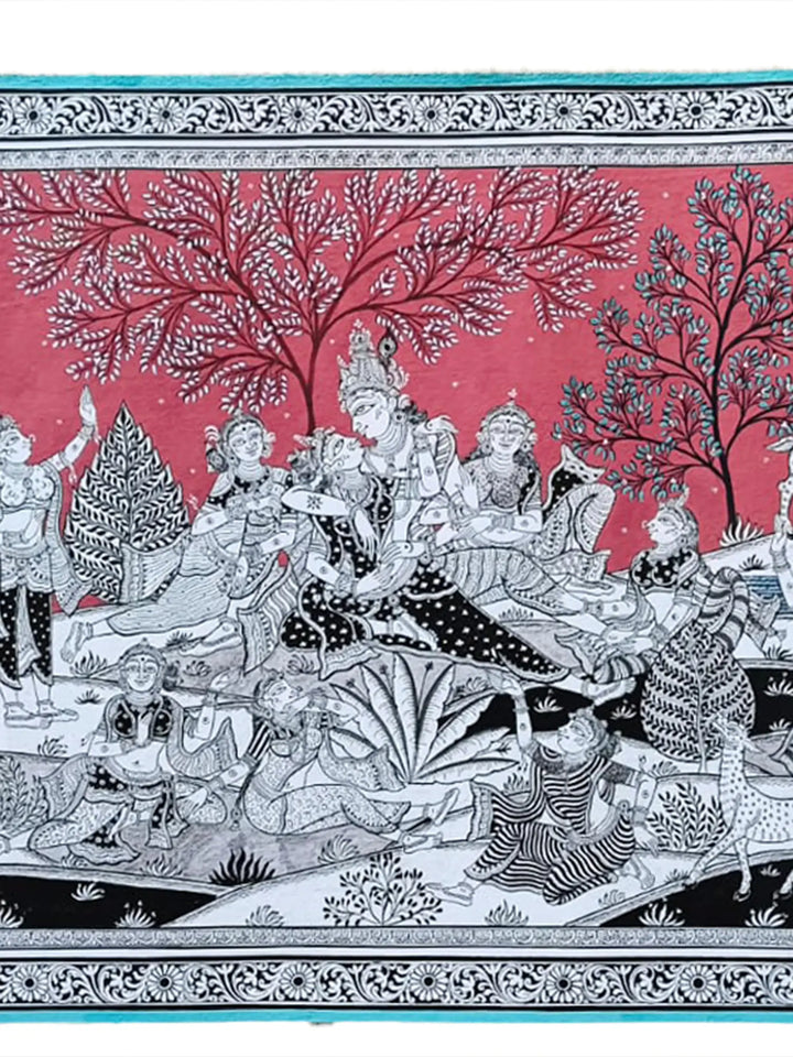 Lord Krishna with Radha and Gopis Pattachitra Painting on Canvas by Akankshya Panda · view 3