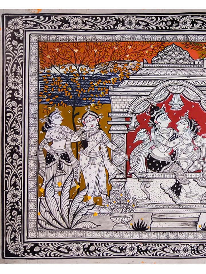 Radha-Krishna with the Gopis Pattachitra Painting on Canvas by Akankshya Panda · view 2
