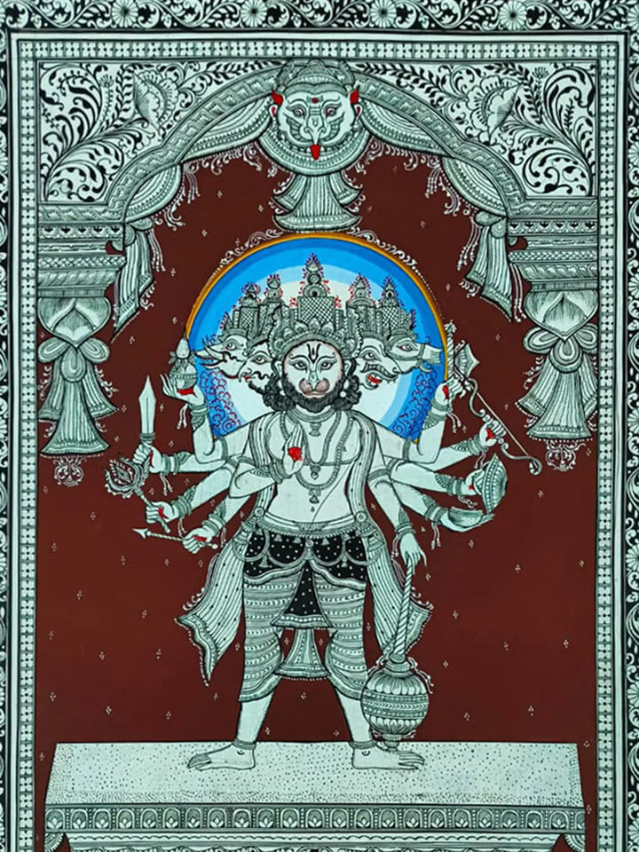 Lord Hanuman - Panchmukhi Pattachitra Painting on Canvas by Akankshya Panda · view 2