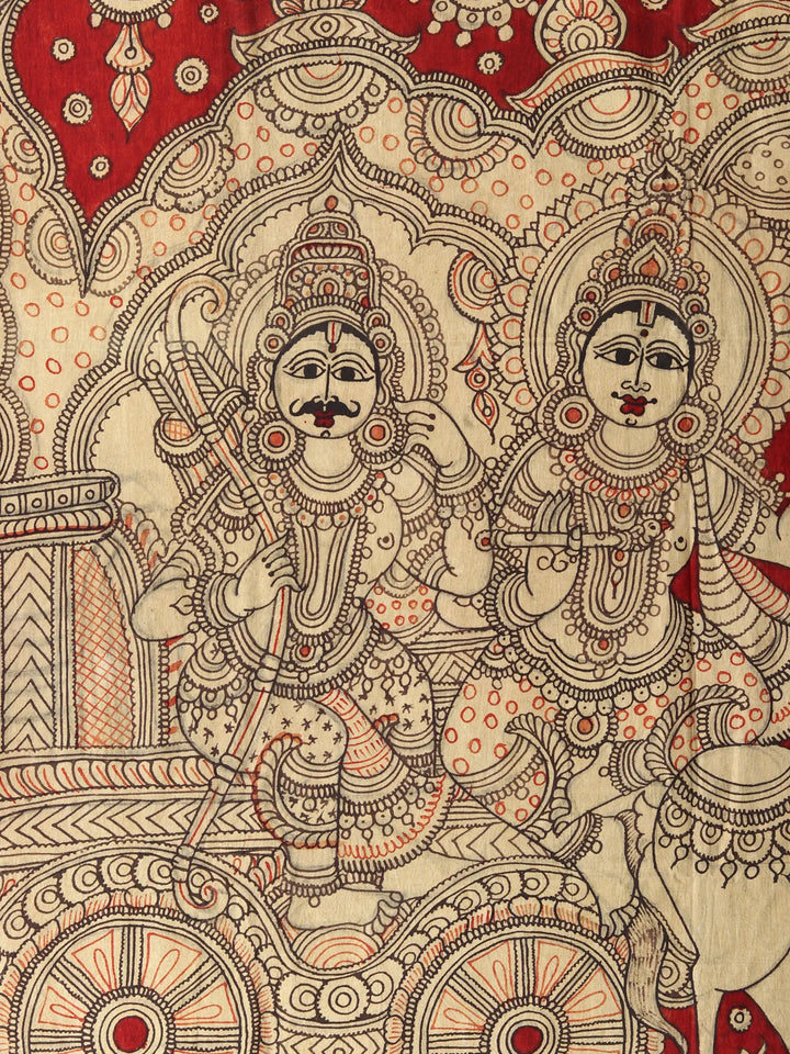 Geeta Updesha - Krishna Guiding Arjuna Kalamkari Painting on Cotton · view 2