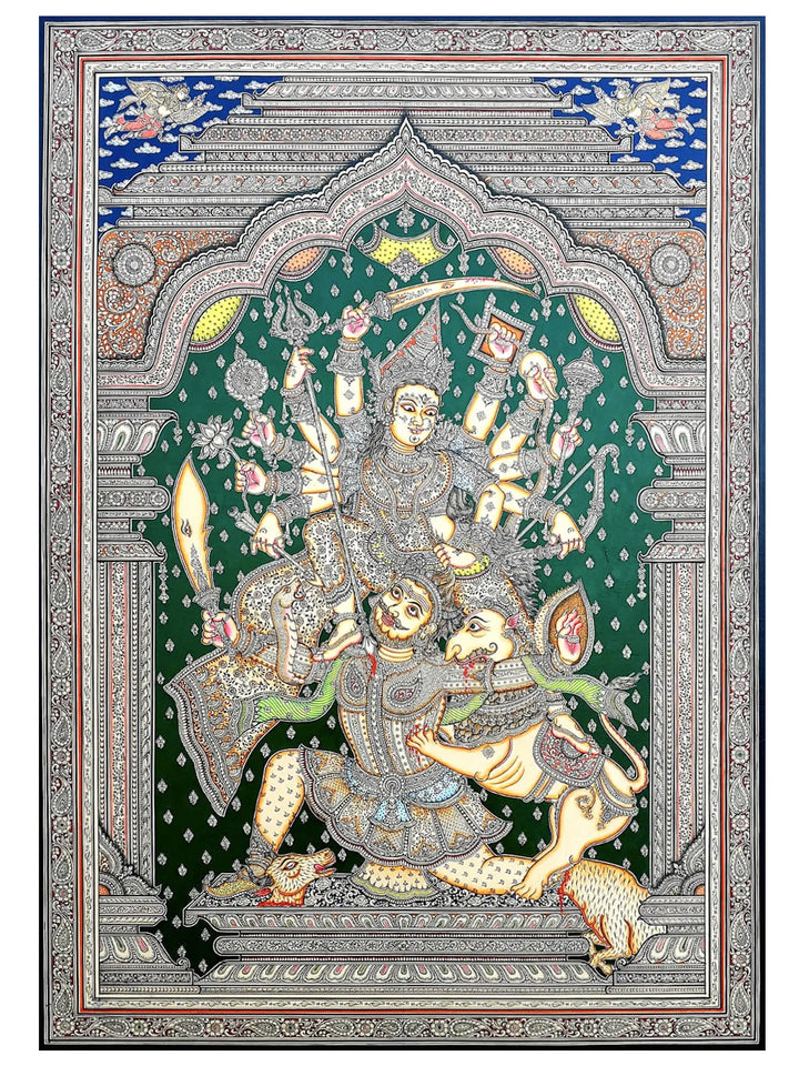 Devi Durga Killing Mahishasura Patachitra Pattachitra Painting on Silk · view 1