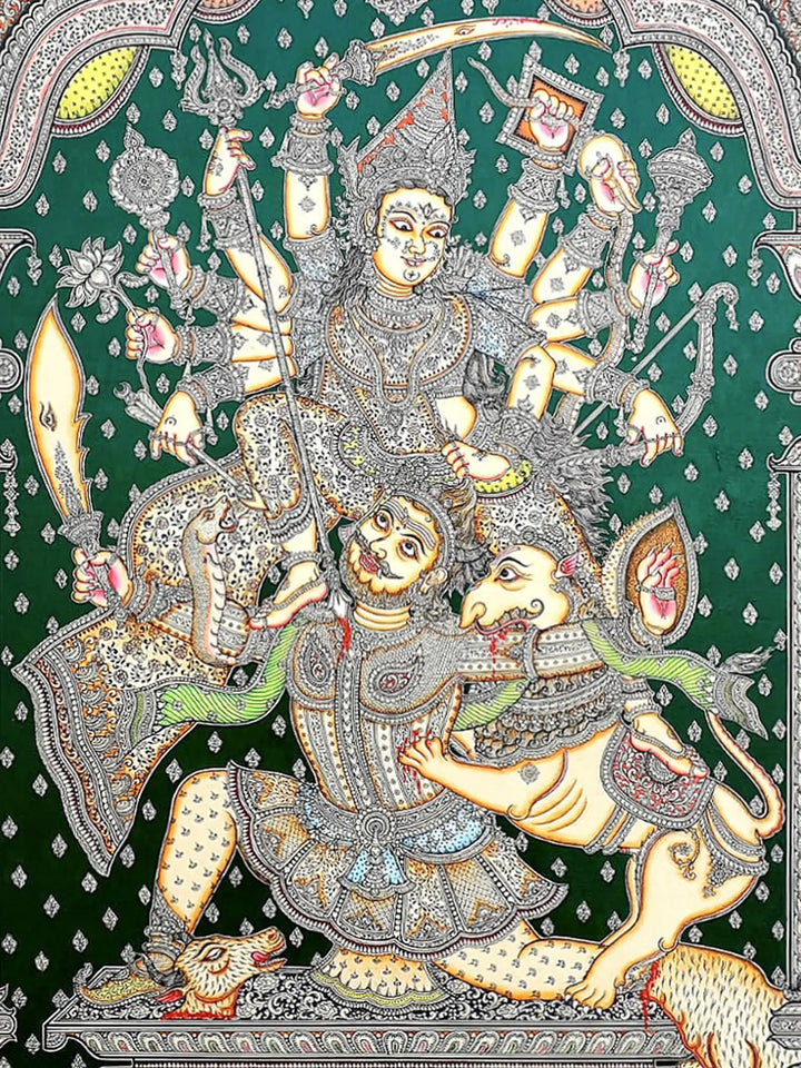 Devi Durga Killing Mahishasura Patachitra Pattachitra Painting on Silk · view 2
